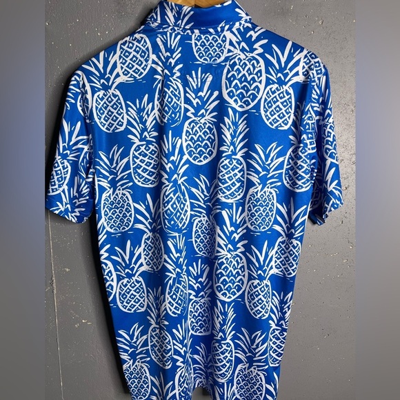 Chubbies Mens Thigh Napple Performance Polo Shirt Pineapple Print Blue Sz Small - Picture 2 of 8